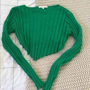 More to Come Green Ribbed Long Sleeve Crop Top